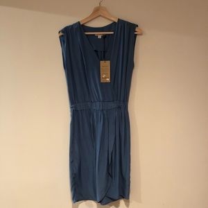 Amour Vert Blue Silk Faux Wrap Dress NWT